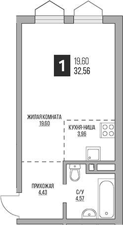 Планировка — Гранель Коломенское, Студия, 33 м²