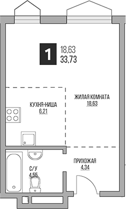 Планировка — Гранель Коломенское, Студия, 34 м²