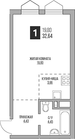 Планировка — Гранель Коломенское, Студия, 33 м²