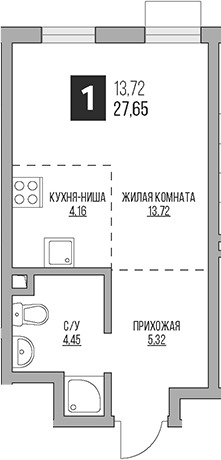 Планировка — Гранель Коломенское, Студия, 28 м²