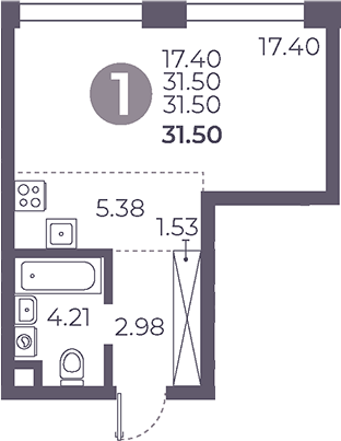 Планировка — Мневники от Гранель, Студия, 32 м²