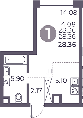 Планировка — Мневники от Гранель, Студия, 28 м²