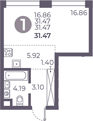 Планировка — Мневники от Гранель, Студия, 31 м²