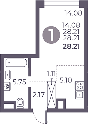 Планировка — Мневники от Гранель, Студия, 28 м²