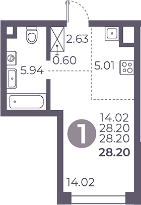 Планировка — Мневники от Гранель, Студия, 28 м²