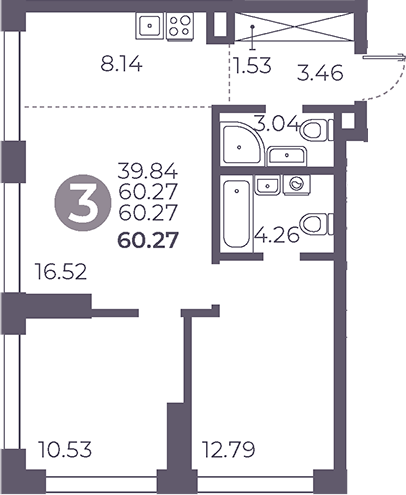 Планировка — Мневники от Гранель, 3-комн., 60 м²