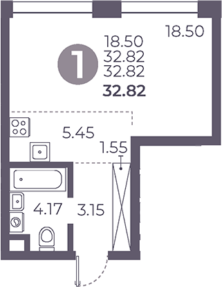 Планировка — Мневники от Гранель, Студия, 33 м²
