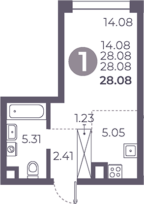 Планировка — Мневники от Гранель, Студия, 28 м²
