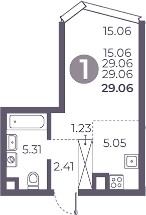 Планировка — Мневники от Гранель, Студия, 29 м²