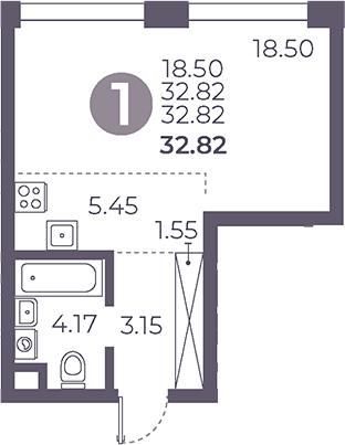Планировка — Мневники от Гранель, Студия, 33 м²