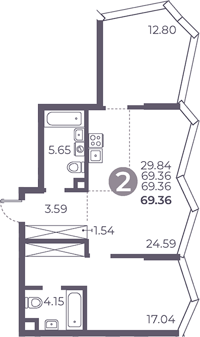 Планировка — Мневники от Гранель, 3-комн., 69 м²