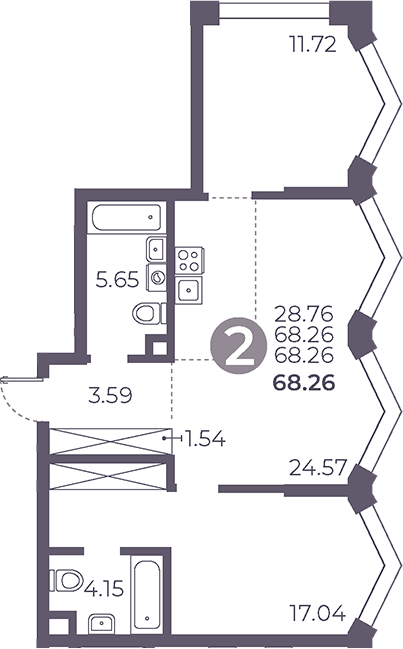 Планировка — Мневники от Гранель, 3-комн., 68 м²