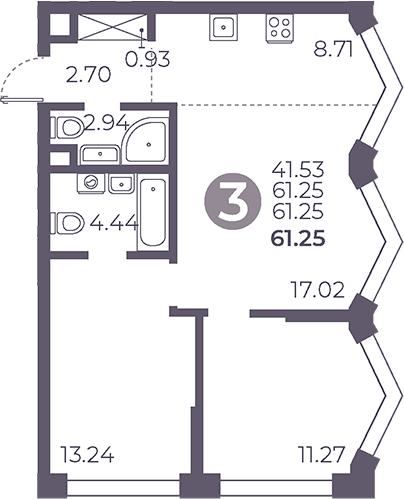Планировка — Мневники от Гранель, 3-комн., 61 м²