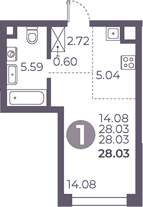 Планировка — Мневники от Гранель, Студия, 28 м²
