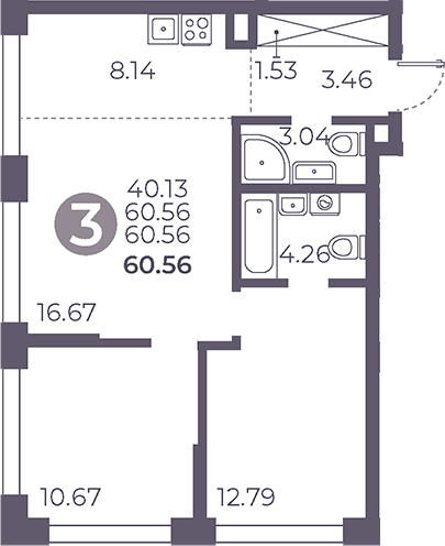 Планировка — Мневники от Гранель, 3-комн., 61 м²
