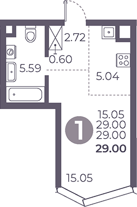 Планировка — Мневники от Гранель, Студия, 29 м²