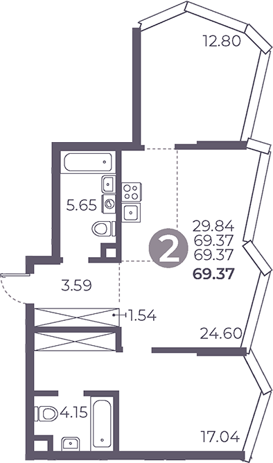 Планировка — Мневники от Гранель, 3-комн., 69 м²