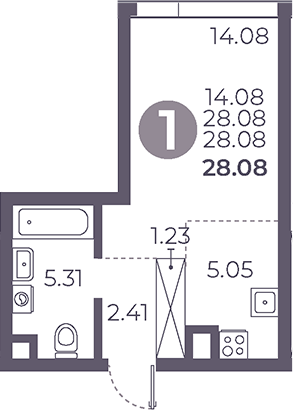 Планировка — Мневники от Гранель, Студия, 28 м²