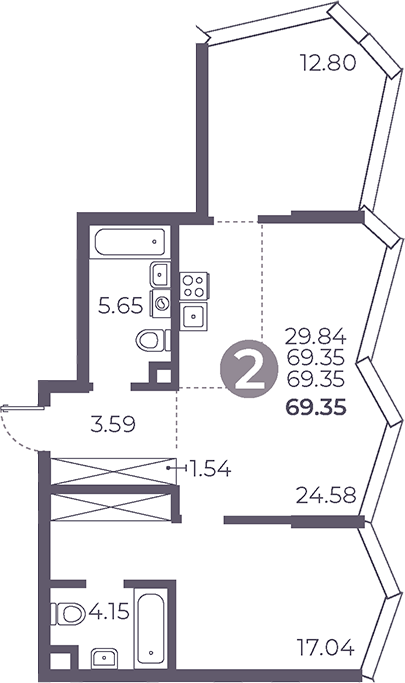 Планировка — Мневники от Гранель, 3-комн., 69 м²