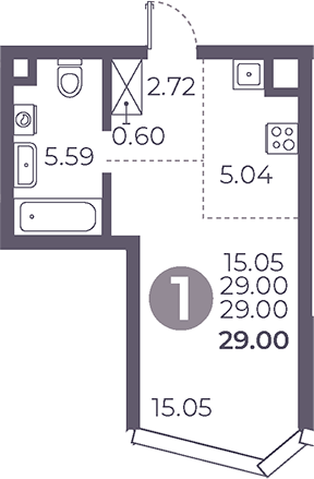 Планировка — Мневники от Гранель, Студия, 29 м²
