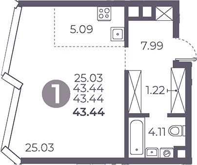 Планировка — Мневники от Гранель, Студия, 43 м²