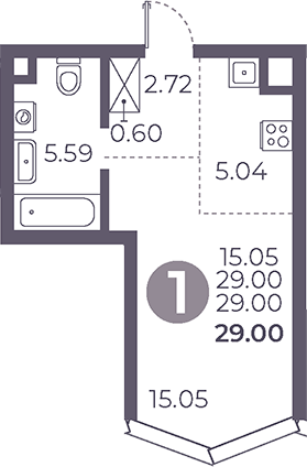 Планировка — Мневники от Гранель, Студия, 29 м²