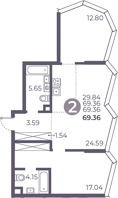 Планировка — Мневники от Гранель, 3-комн., 69 м²