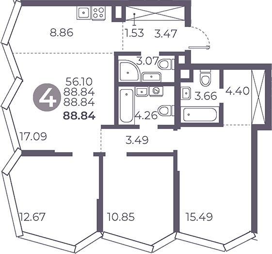Планировка — Мневники от Гранель, 4-комн., 89 м²