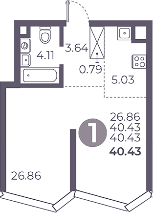 Планировка — Мневники от Гранель, Студия, 40 м²