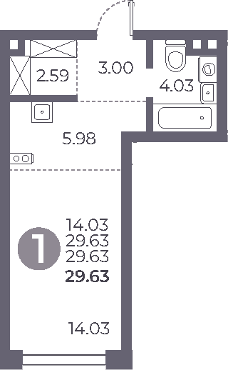 Планировка — Мневники от Гранель, Студия, 30 м²