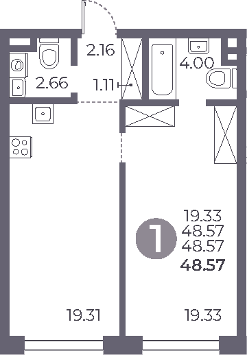 Планировка — Мневники от Гранель, 1-комн., 49 м²