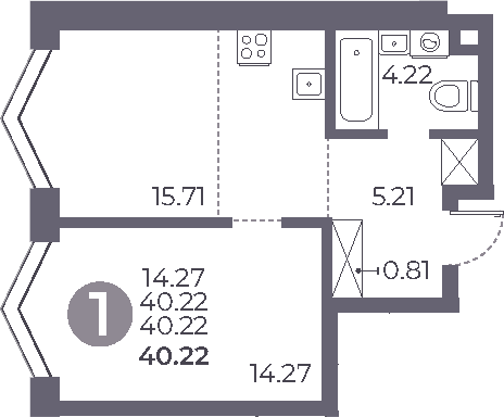 Планировка — Мневники от Гранель, 2-комн., 40 м²