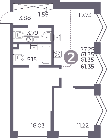 Планировка — Мневники от Гранель, 3-комн., 61 м²