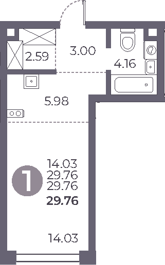 Планировка — Мневники от Гранель, Студия, 30 м²