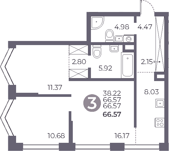 Планировка — Мневники от Гранель, 3-комн., 67 м²