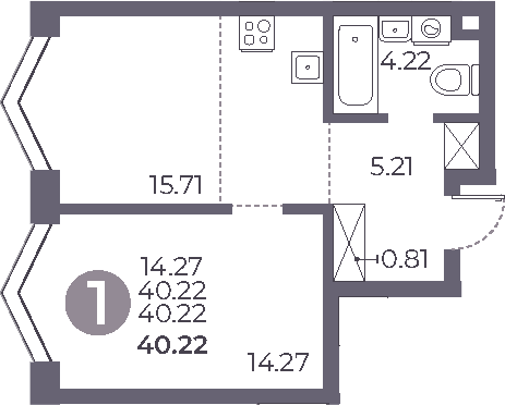 Планировка — Мневники от Гранель, 2-комн., 40 м²