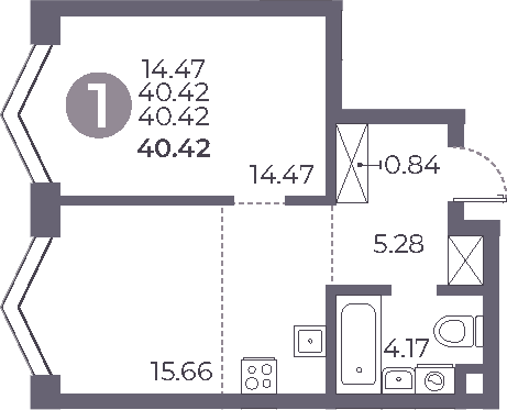 Планировка — Мневники от Гранель, 2-комн., 40 м²