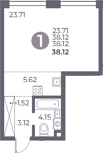 Планировка — Мневники от Гранель, Студия, 38 м²
