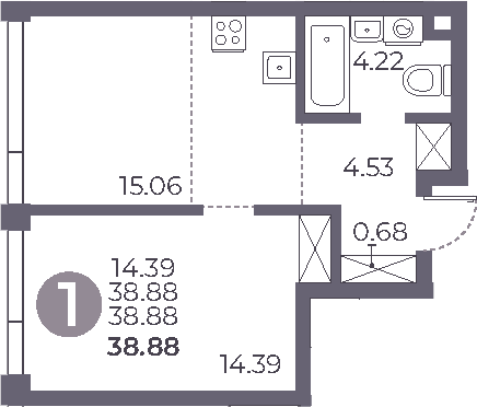 Планировка — Мневники от Гранель, 2-комн., 39 м²