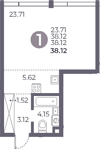 Планировка — Мневники от Гранель, Студия, 38 м²