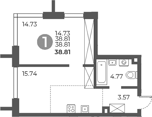 Планировка — Дубровка от Гранель, 2-комн., 39 м²