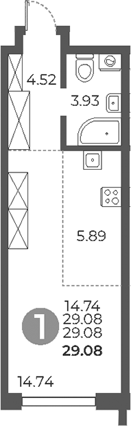 Планировка — Дубровка от Гранель, Студия, 29 м²