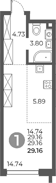 Планировка — Дубровка от Гранель, Студия, 29 м²