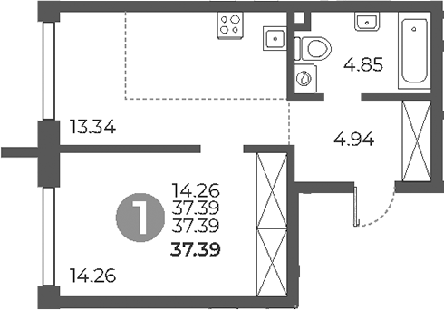 Планировка — Дубровка от Гранель, 2-комн., 37 м²