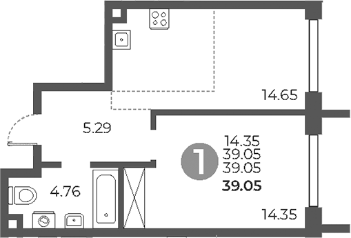 Планировка — Дубровка от Гранель, 2-комн., 39 м²
