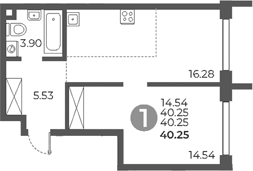 Планировка — Дубровка от Гранель, 2-комн., 40 м²