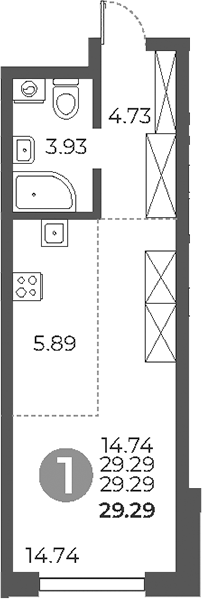 Планировка — Дубровка от Гранель, Студия, 29 м²