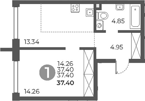 Планировка — Дубровка от Гранель, 2-комн., 37 м²