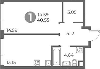 Планировка — Нижегородская от Гранель, 1-комн., 41 м²