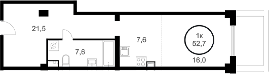 Планировка — Альтаир, Студия, 53 м²